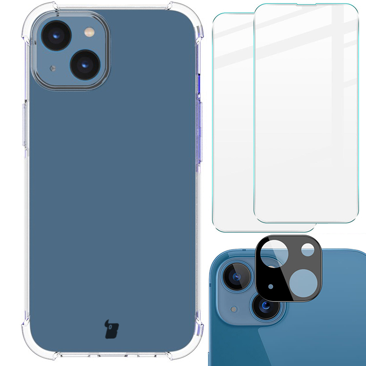 Elastyczne etui + 2 szkła + szkło na obiektyw, Bizon Case Clear Pack, przezroczyste